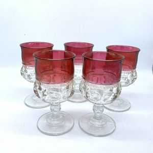 5 Vintage Water Goblets King's Crown Ruby Flashed TIFFIN-FRANCISCAN Thumbprint